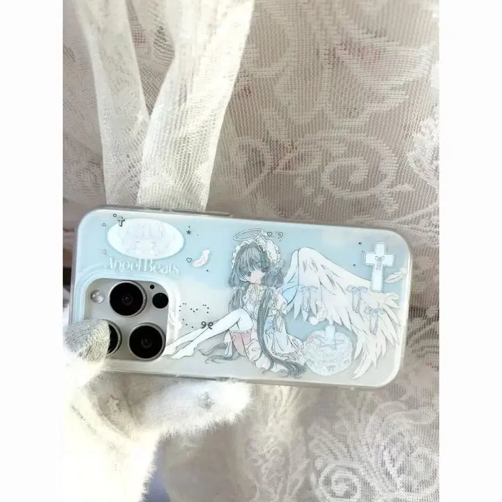 [BUNJANG] Little Angel Illustration Soft Blue Tone Transparent Phone Case / 양산형 부드러운 블루톤 리틀엔젤 일러스트 투명 휴대폰 케이스