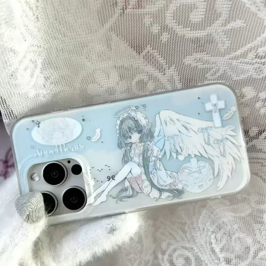 [BUNJANG] Little Angel Illustration Soft Blue Tone Transparent Phone Case / 양산형 부드러운 블루톤 리틀엔젤 일러스트 투명 휴대폰 케이스