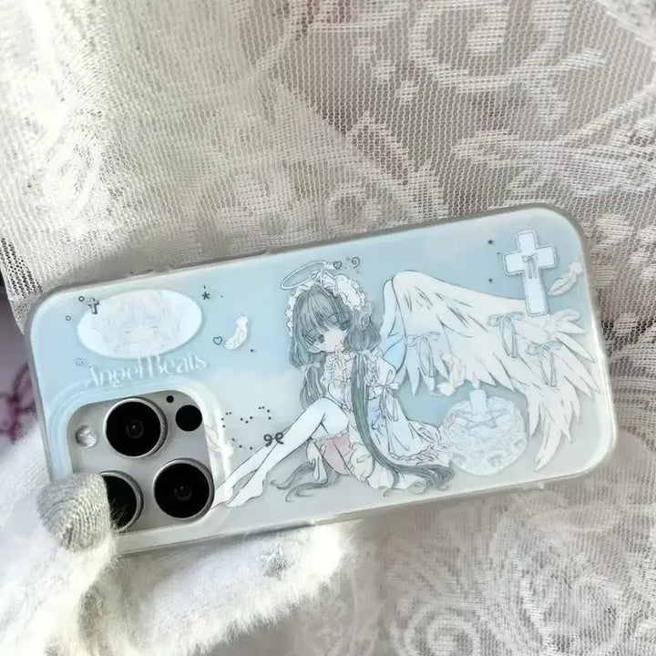 [BUNJANG] Little Angel Illustration Soft Blue Tone Transparent Phone Case / 양산형 부드러운 블루톤 리틀엔젤 일러스트 투명 휴대폰 케이스