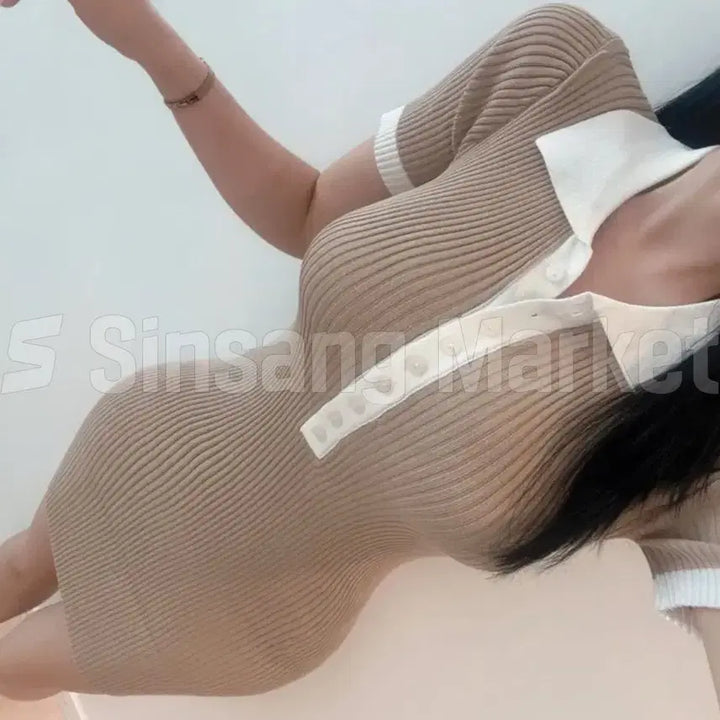 [BUNJANG] Glam Club Mini Knit Dress / [빠른발송] 카라단추ops 미니 니트 스판 골지 섹시 글램 클럽