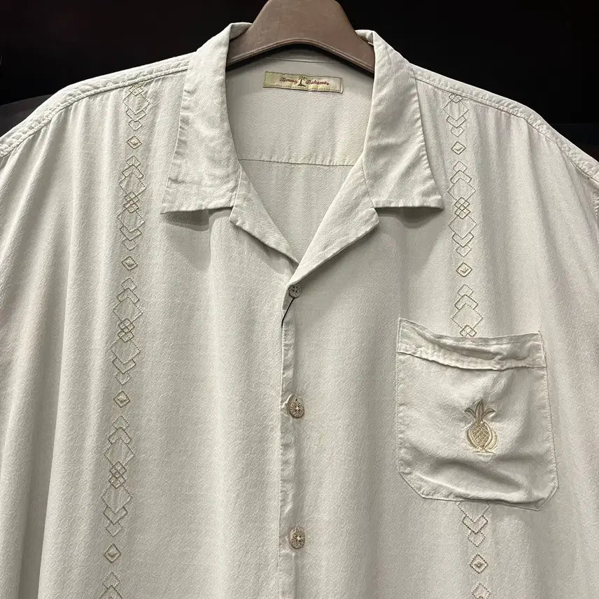 [BUNJANG] 00s Tommy Bahama Pure Silk Jacquard Diamond Pattern Short Sleeve Shirt XXL / 00s 토미바하마 퓨어실크 자카드 다이아 패턴 반팔셔츠 N1694