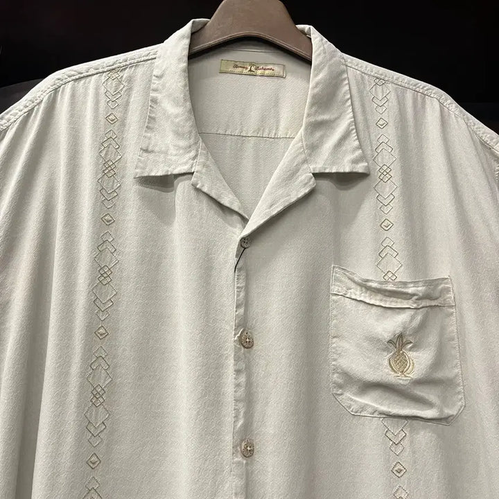[BUNJANG] 00s Tommy Bahama Pure Silk Jacquard Diamond Pattern Short Sleeve Shirt XXL / 00s 토미바하마 퓨어실크 자카드 다이아 패턴 반팔셔츠 N1694