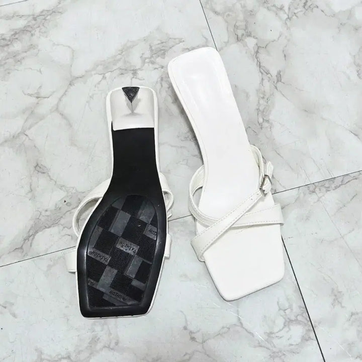 [BUNJANG] White Mule Heel Sandals (245) / ㅁ새상품ㅁ 화이트뮬힐 샌들힐 245
