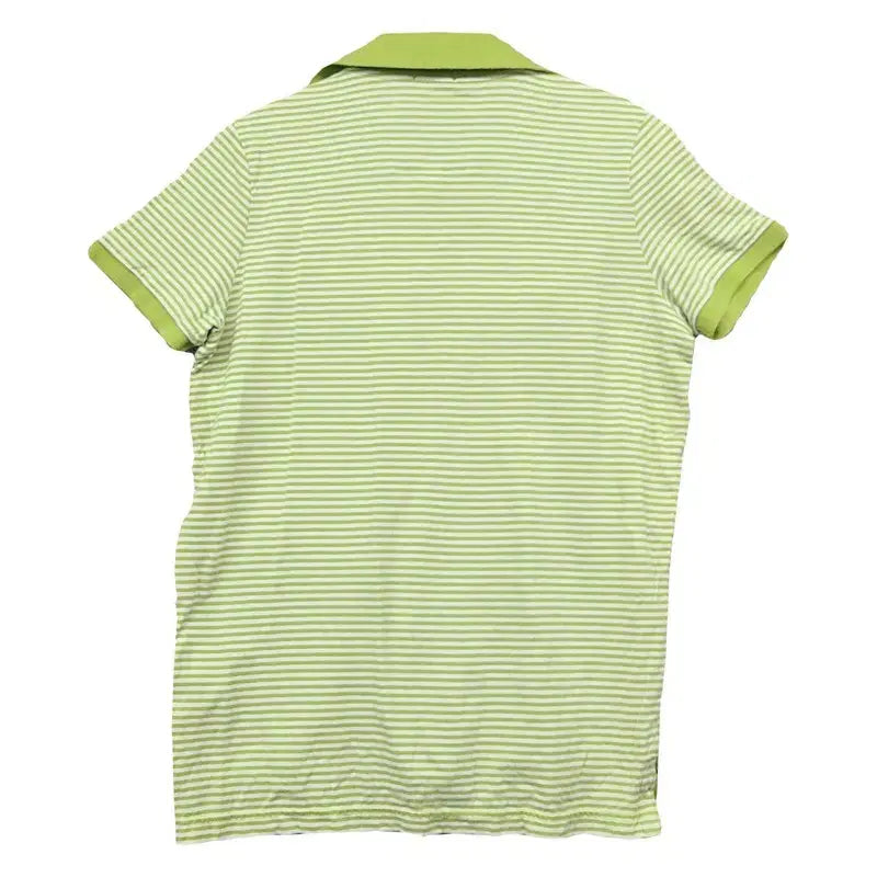 [BUNJANG] Abercrombie &amp; Fitch Striped Short Sleeve Polo Shirt / 아베크롬비 스트라이프 라이트 그린 순록 로고 반팔 카라티 XL