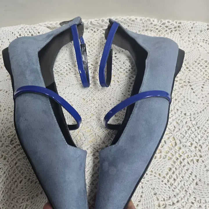 [BUNJANG] Sky Blue Suede Strap Flat Shoes (Size 245) / 새상품)하늘색 스웨이드 스트랩 플랫슈즈 245
