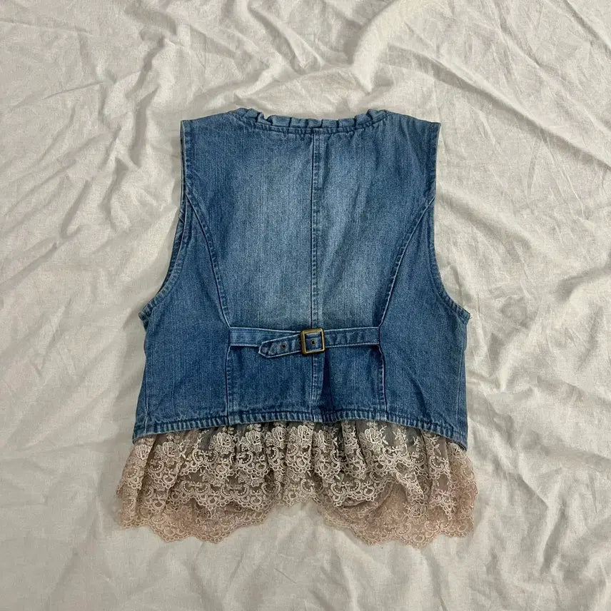 [BUNJANG] Axis Farm Denim Lace Vest Mori Girl Fairycore Crop Vest / 엑시즈팜 데님 청 레이스 베스트 크롭 조끼 모리걸 페어리코어