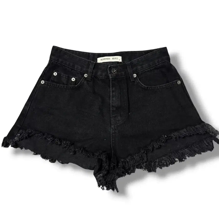 [BUNJANG] Bohemian Seoul Black Denim Shorts Fringe Detail / 보헤미안 서울 블랙 데님 숏 팬츠