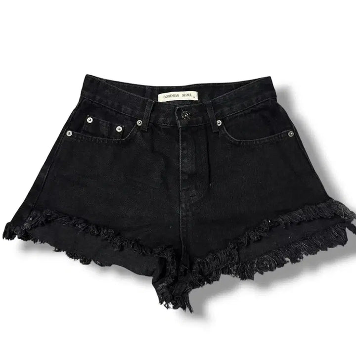 [BUNJANG] Bohemian Seoul Black Denim Shorts Fringe Detail / 보헤미안 서울 블랙 데님 숏 팬츠