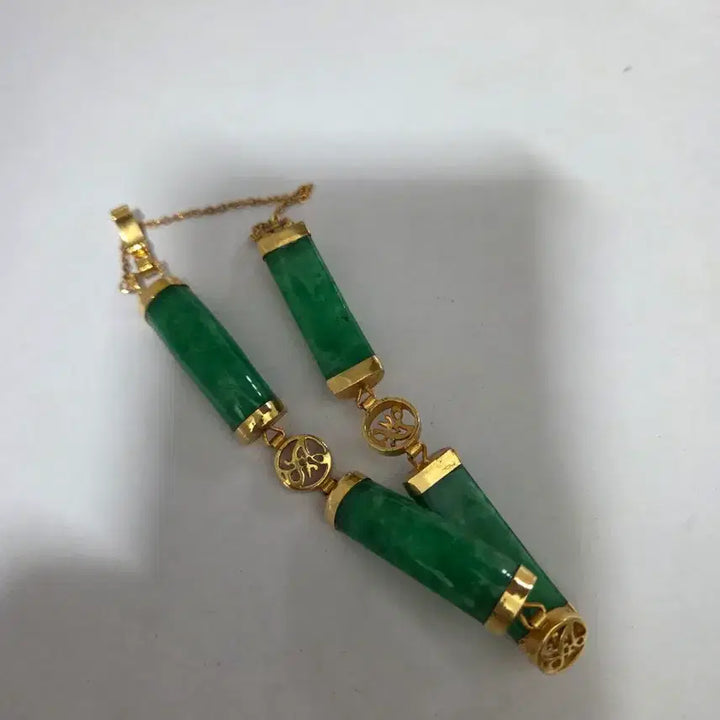 [BUNJANG] Jade Cylinder Bracelet with Gold Plating / 비취 원통 팔찌 골드도금