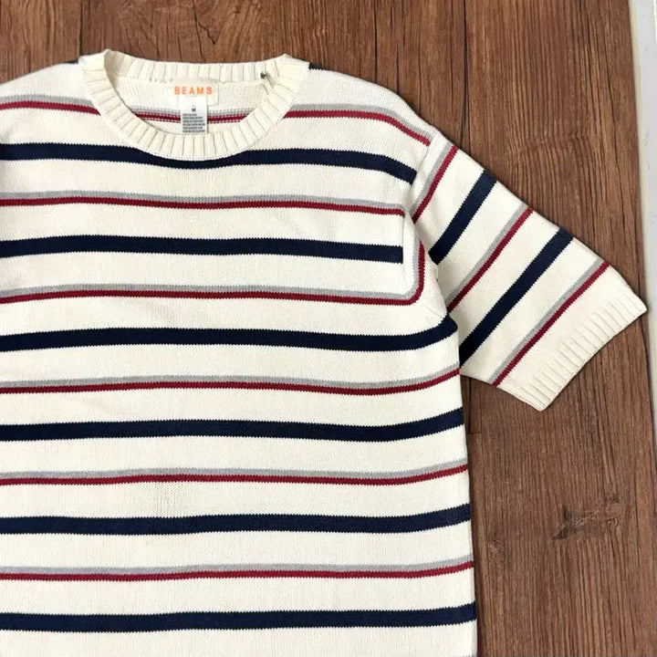 [BUNJANG] BEAMS Striped Short Sleeve Knit T-Shirt / BEAMS 빔즈 단가라 스트라이프 빈티지 반팔 니트 티셔츠