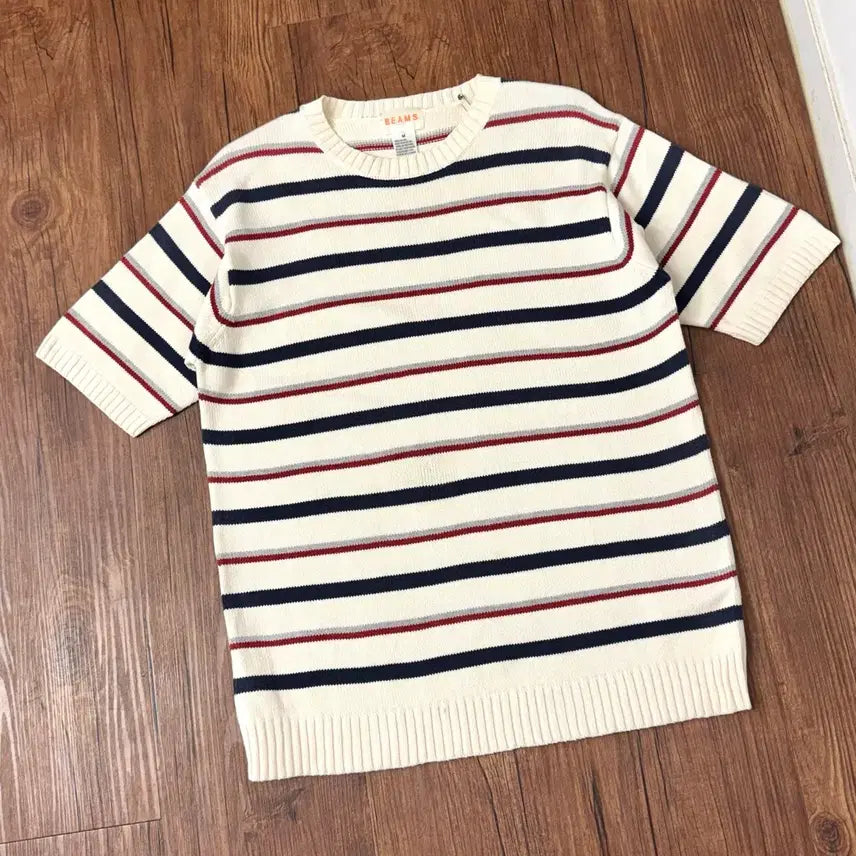 [BUNJANG] BEAMS Striped Short Sleeve Knit T-Shirt / BEAMS 빔즈 단가라 스트라이프 빈티지 반팔 니트 티셔츠