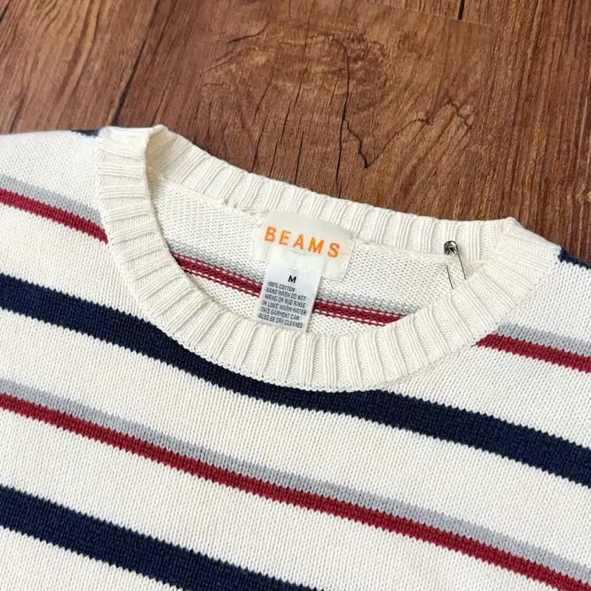 [BUNJANG] BEAMS Striped Short Sleeve Knit T-Shirt / BEAMS 빔즈 단가라 스트라이프 빈티지 반팔 니트 티셔츠
