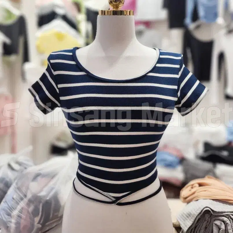 [BUNJANG] Cross Stripe Cropped Tie Top / [빠른발송] 크로스단가라크롭 여름 비치 끈 묶음 반전