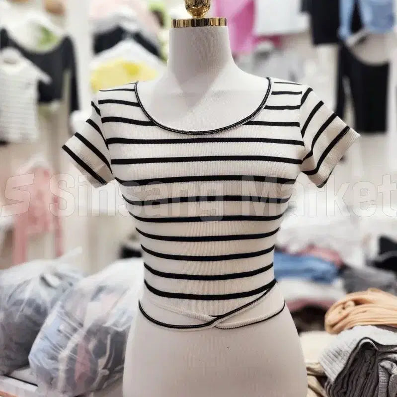 [BUNJANG] Cross Stripe Cropped Tie Top / [빠른발송] 크로스단가라크롭 여름 비치 끈 묶음 반전