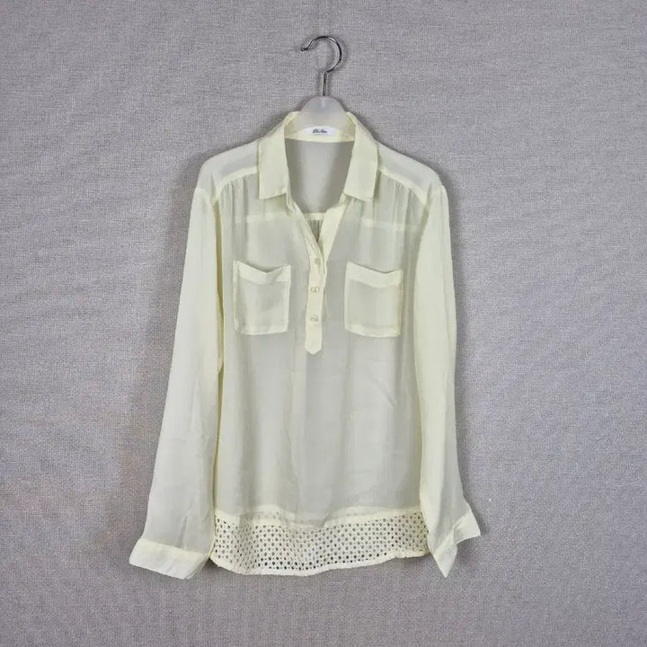 [BUNJANG] Yellow See-Through Lace Blouse L / (
