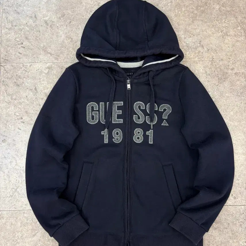 [BUNJANG] Guess Navy Fleece Lined Hooded Zip-Up / 게스 기모 네이비 후드집업 