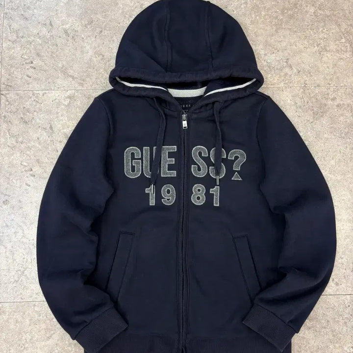 [BUNJANG] Guess Navy Fleece Lined Hooded Zip-Up / 게스 기모 네이비 후드집업 