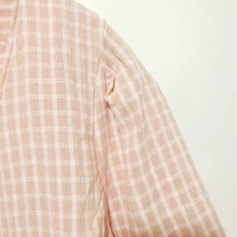 [BUNJANG] Checked Cropped Short Sleeve Blouse / 체크 크롭 반팔 블라우스 F_S0093