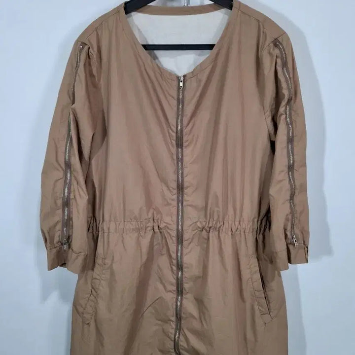 [BUNJANG] Beige 3/4 Sleeve Zip-Up Jacket / 베이지색 칠부 짚업쟈켓