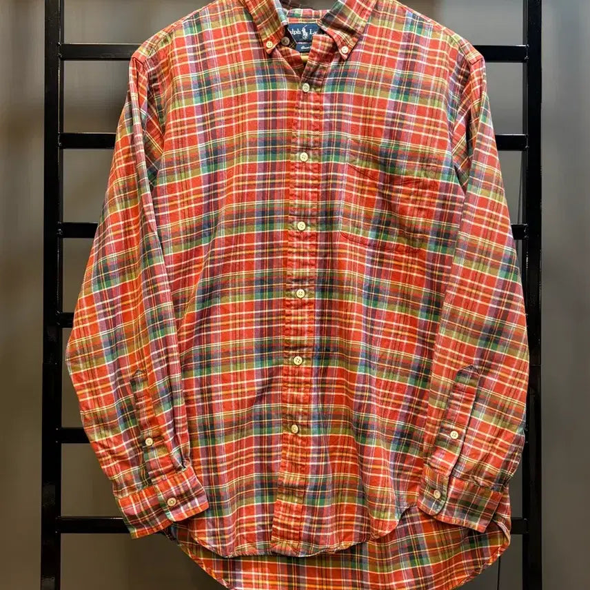 [BUNJANG] Polo Ralph Lauren Classic Fit Red Check Cotton Long Sleeve Shirt - Size M / [M] 랄프로렌 폴로 체크 셔츠 / 클래식핏 긴팔 남방 4.5