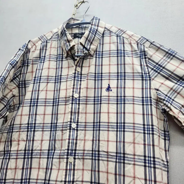[BUNJANG] Beanpole Logo Embroidery Check Pattern Short Sleeve Shirt / 빈폴 로고자수 체크패턴 반팔셔츠 100(L)