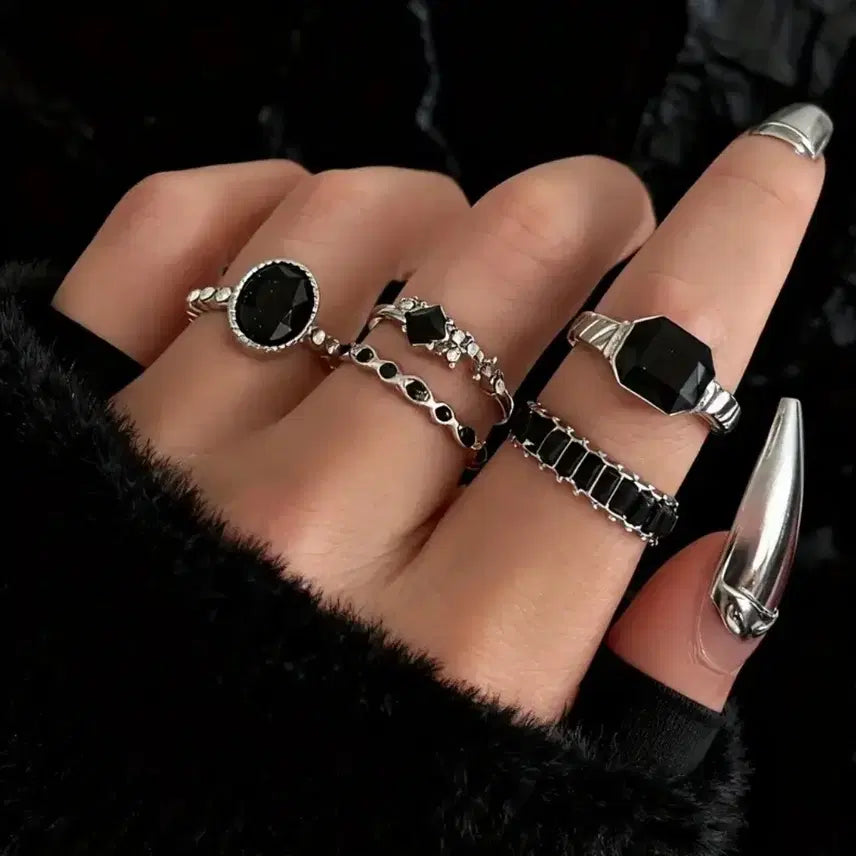 [BUNJANG] Black Stone Ring Set / 블랙 스톤 반지 세트