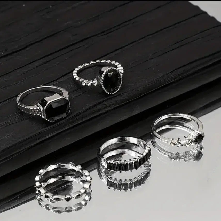 [BUNJANG] Black Stone Ring Set / 블랙 스톤 반지 세트