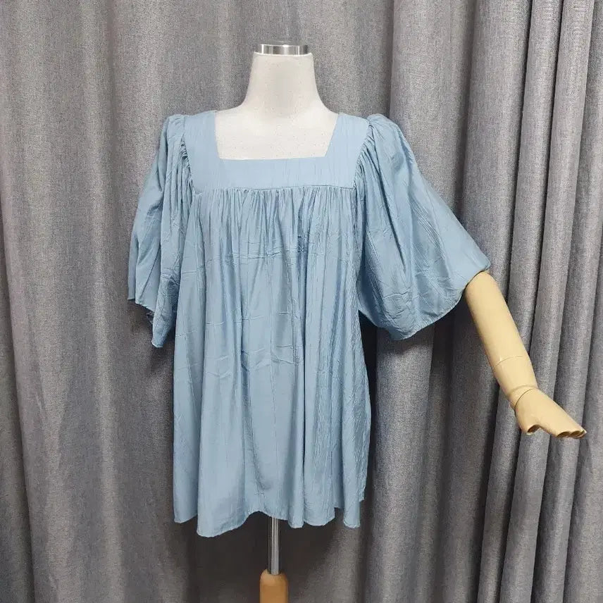 [BUNJANG] Square Blue Blouse / 스퀘어 블루 블라우스