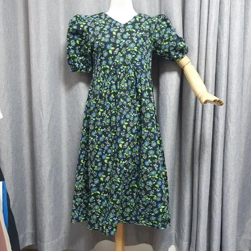 [BUNJANG] Floral Crinkled Cotton One-Piece Dress / 55퍼프 플로럴 바스락원피스