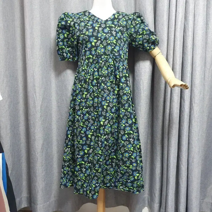 [BUNJANG] Floral Crinkled Cotton One-Piece Dress / 55퍼프 플로럴 바스락원피스