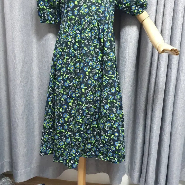 [BUNJANG] Floral Crinkled Cotton One-Piece Dress / 55퍼프 플로럴 바스락원피스