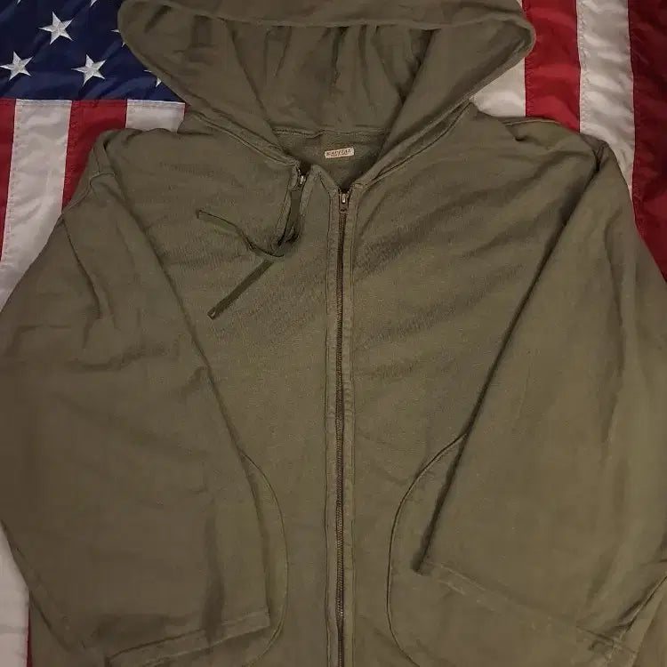 [BUNJANG] Original Capital Khaki Oversized Hooded Zip-Up Jacket / 오리지날 캐피탈 카키 오버 후드 집업자켓