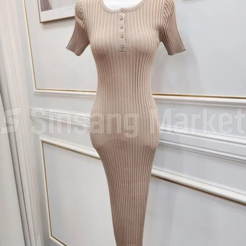 [BUNJANG] Rishaops Ribbed Knit Button Long Dress / [빠른발송] 리샤ops 골지 니트 섹시 단추 또또 롱