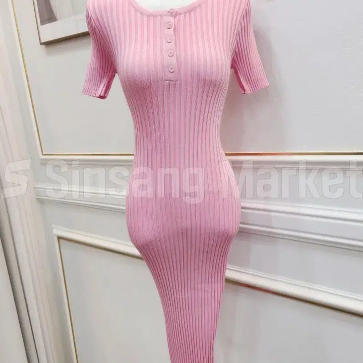[BUNJANG] Rishaops Ribbed Knit Button Long Dress / [빠른발송] 리샤ops 골지 니트 섹시 단추 또또 롱