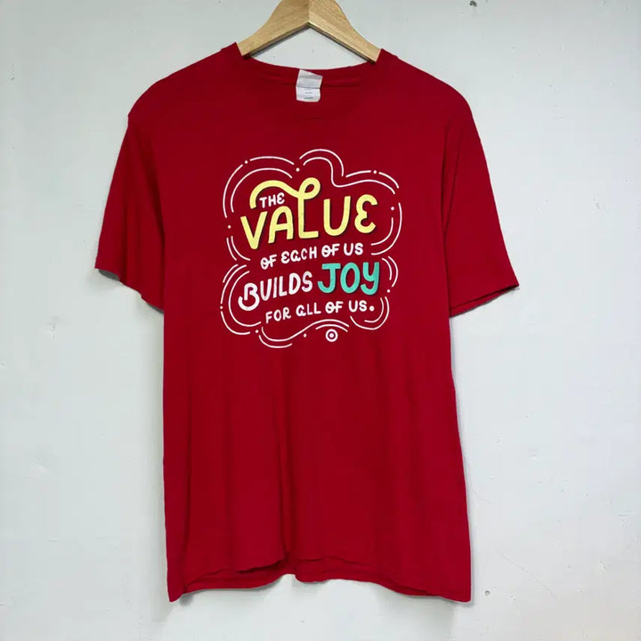[BUNJANG] Port &amp; Company Red Printing Short Sleeve T-Shirt / 포트 앤 컴퍼니 레드 프린팅 반팔 티셔츠