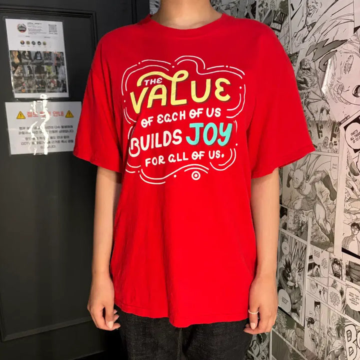 [BUNJANG] Port &amp; Company Red Printing Short Sleeve T-Shirt / 포트 앤 컴퍼니 레드 프린팅 반팔 티셔츠