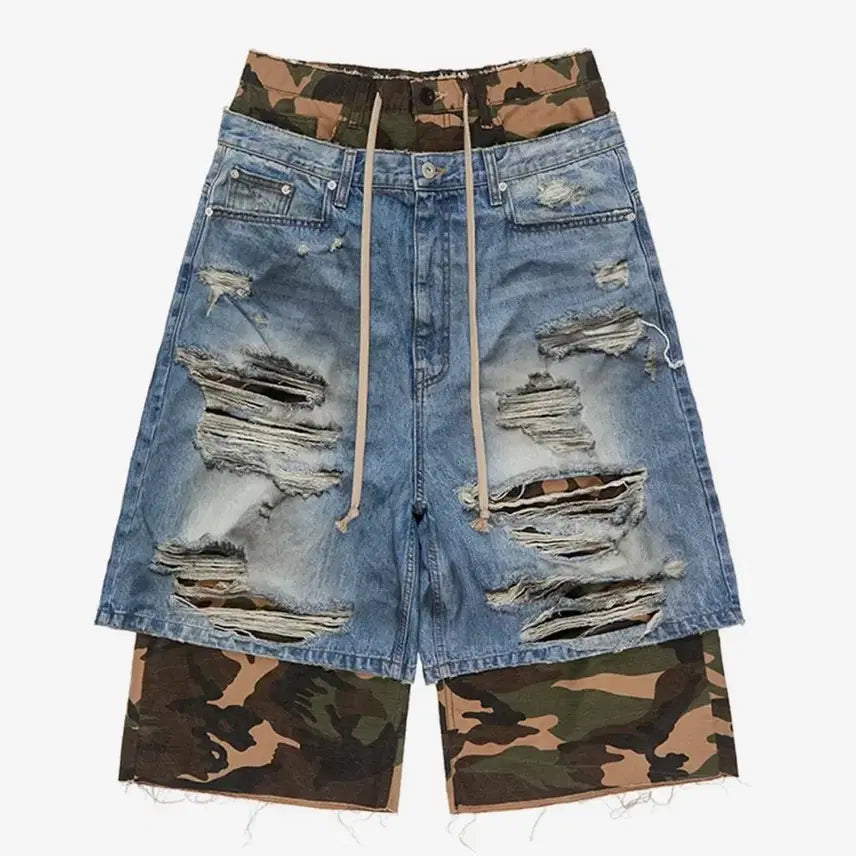 [BUNJANG] Sundayoffclub Camo Layered Bermuda Jeans / 선데이오프클럽 Camo Layered Bermuda Jeans