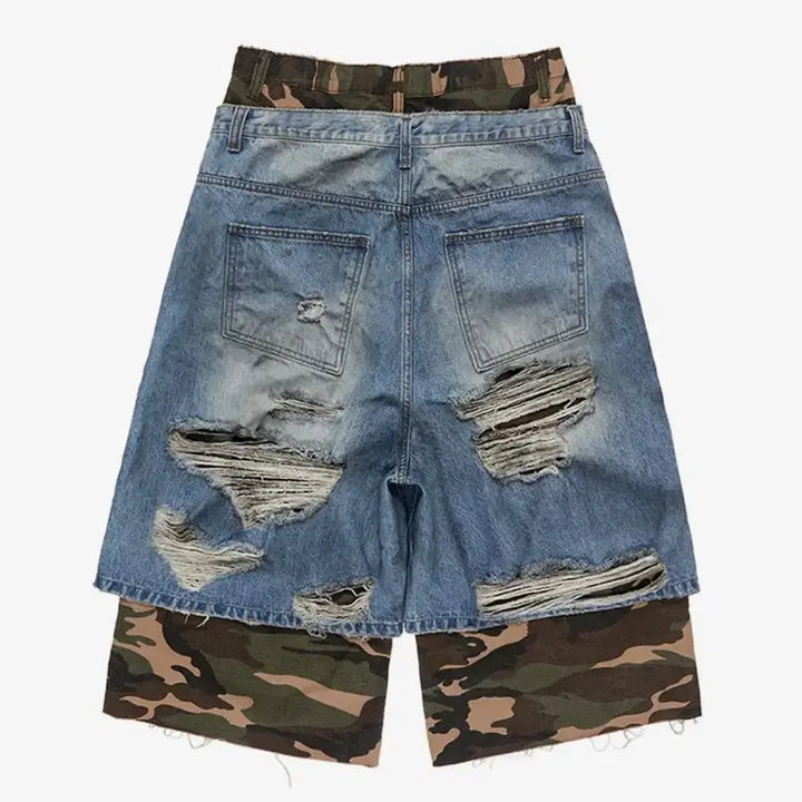 [BUNJANG] Sundayoffclub Camo Layered Bermuda Jeans / 선데이오프클럽 Camo Layered Bermuda Jeans