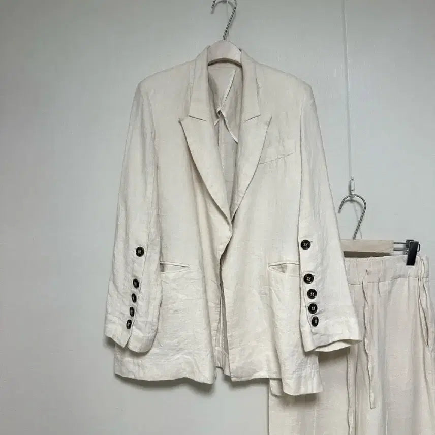 [BUNJANG] JS New York Linen Jacket Wide Pants Set-up / JS뉴욕 린넨 자켓 와이드팬츠 셋업