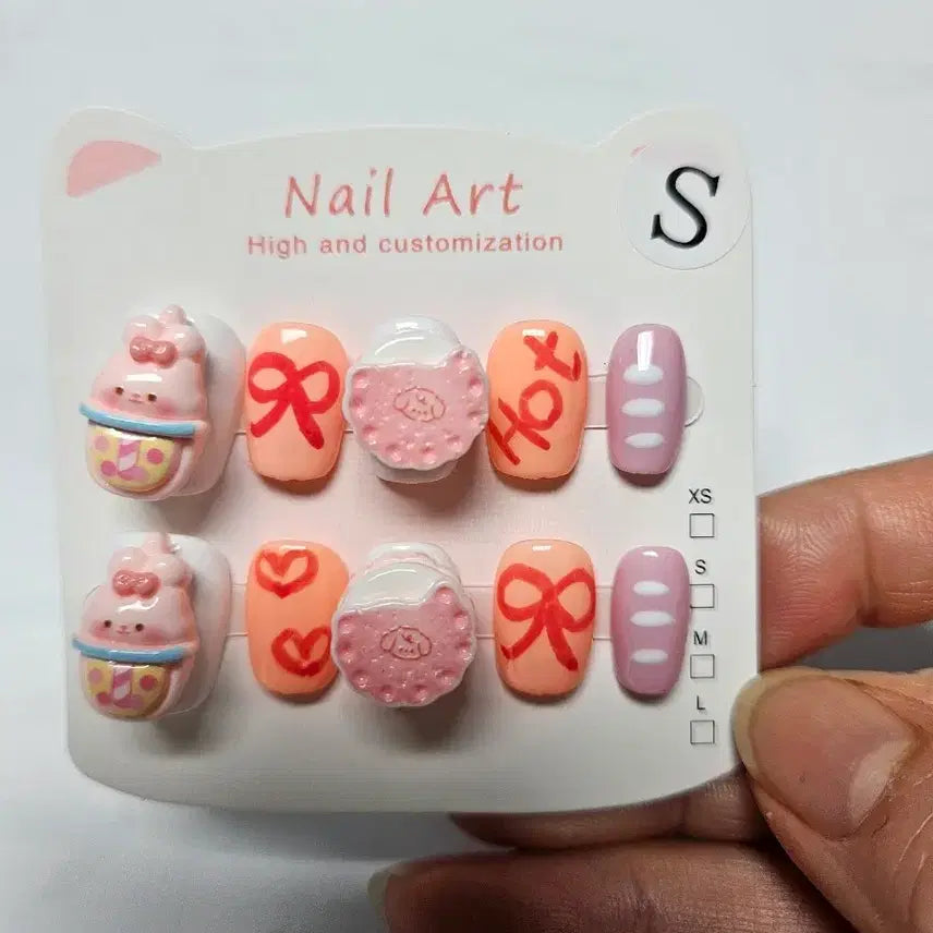 [BUNJANG] Pink Rabbit Character Cuticle Nail Stickers with Magnetic Tips / 네일아트 핑크 토끼 캐릭터 큐티클 스티커.자석네일팁