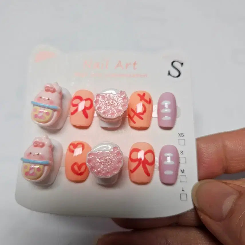 [BUNJANG] Pink Rabbit Character Cuticle Nail Stickers with Magnetic Tips / 네일아트 핑크 토끼 캐릭터 큐티클 스티커.자석네일팁