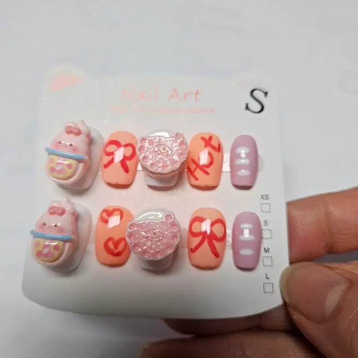 [BUNJANG] Pink Rabbit Character Cuticle Nail Stickers with Magnetic Tips / 네일아트 핑크 토끼 캐릭터 큐티클 스티커.자석네일팁