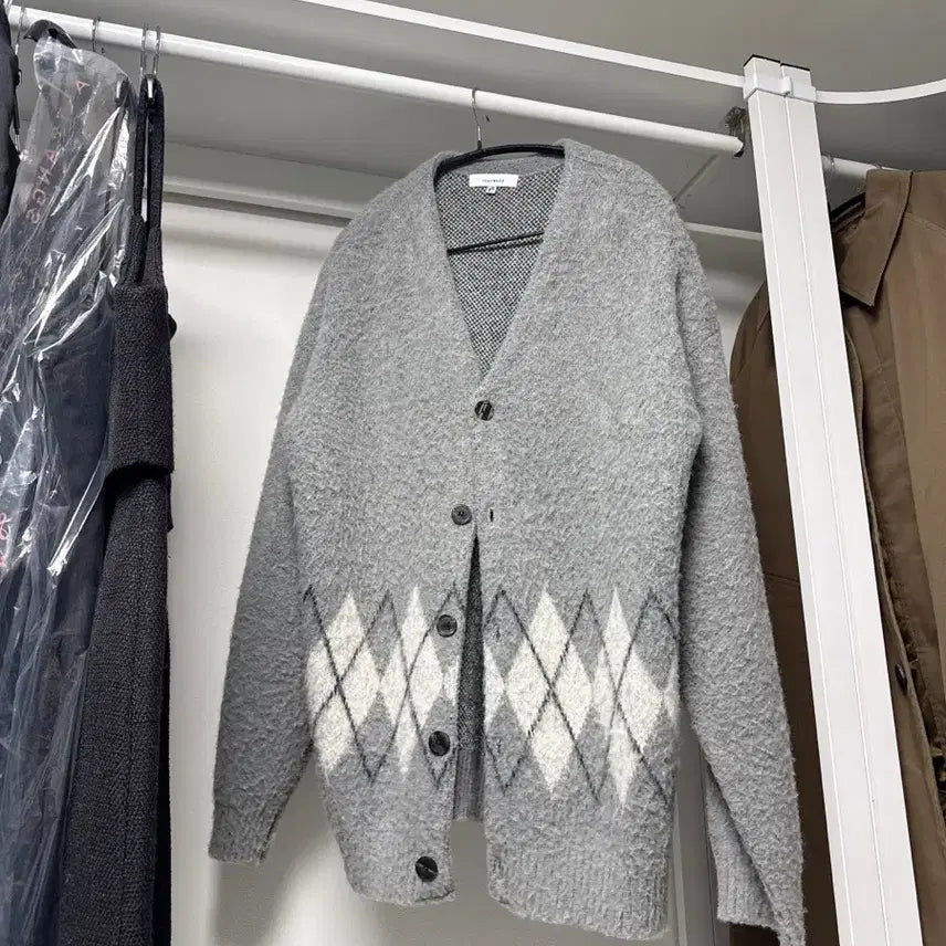 [BUNJANG] Tonywack Argyle Mohair Alpaca Cardigan (Gray) / [M] 토니웩 아가일 모헤어 알파카 가디건 (그레이)