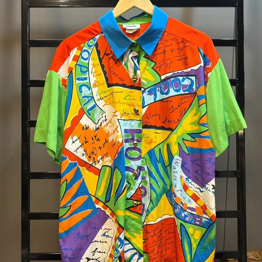 [BUNJANG] Jo Hardin Vintage All Over Pattern Short Sleeve Shirt / [L] Jo Hardin 빈티지 올오버 패턴 셔츠 / 유니크 프린팅 반