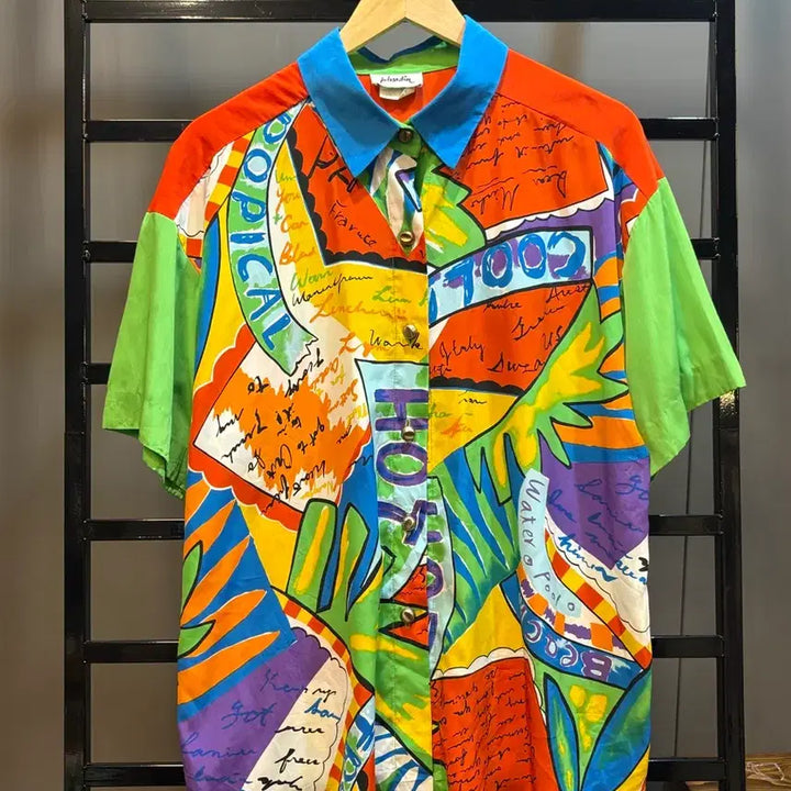 [BUNJANG] Jo Hardin Vintage All Over Pattern Short Sleeve Shirt / [L] Jo Hardin 빈티지 올오버 패턴 셔츠 / 유니크 프린팅 반
