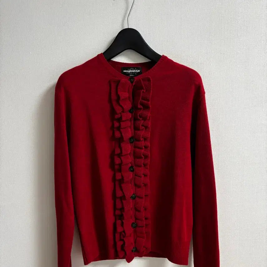 [BUNJANG] Nice Ghost Club Red Ruffle Cardigan (Worn by Jang Won-young) / 장원영착용-나이스고스트클럽 레드 러플 가디건