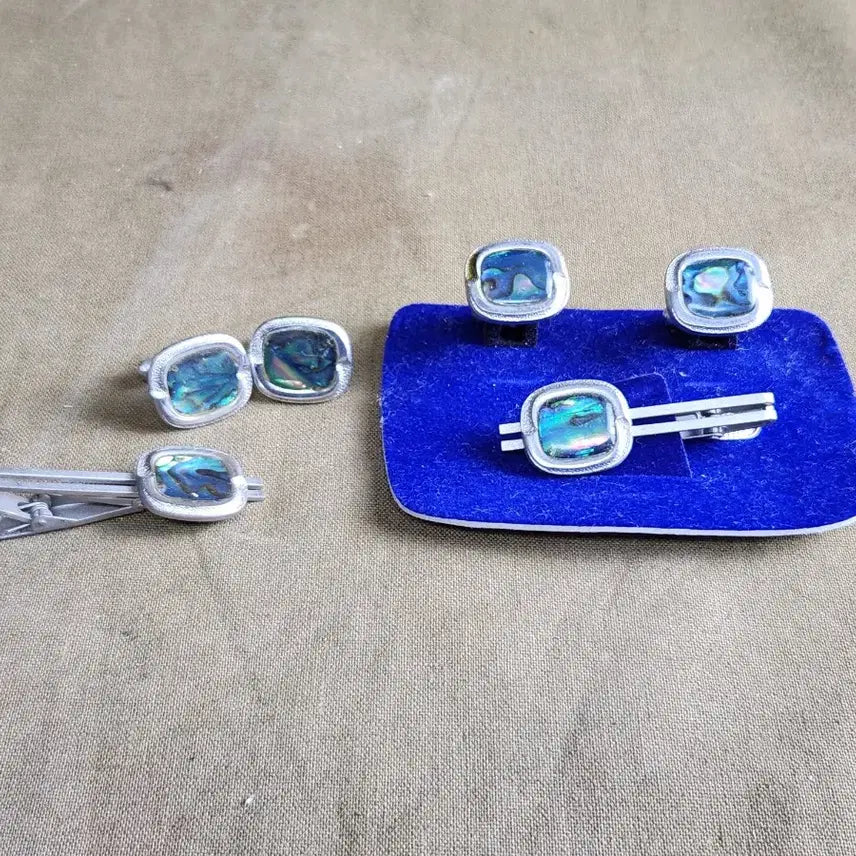 [BUNJANG] Najeon Mother-of-Pearl Cufflinks and Tie Clip Set / 남자 액세서리 세트 (커프스 링크, 넥타이핀)박물관용,나전