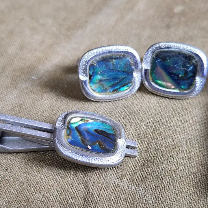 [BUNJANG] Najeon Mother-of-Pearl Cufflinks and Tie Clip Set / 남자 액세서리 세트 (커프스 링크, 넥타이핀)박물관용,나전