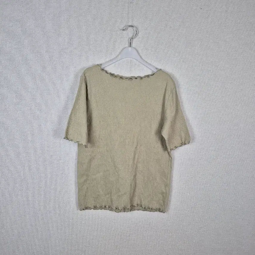 [BUNJANG] Soft Blend Frill Short Sleeve Knit (LL, Khaki Beige) / (