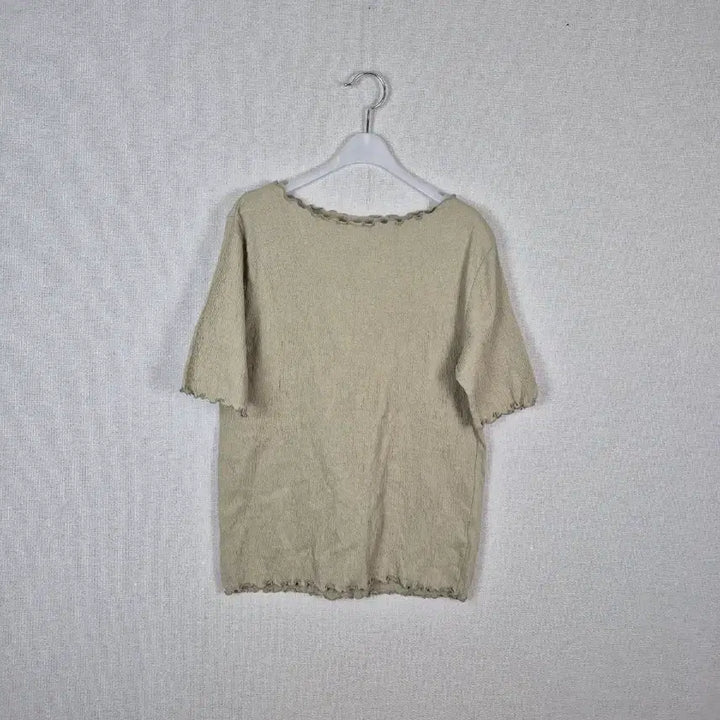[BUNJANG] Soft Blend Frill Short Sleeve Knit (LL, Khaki Beige) / (